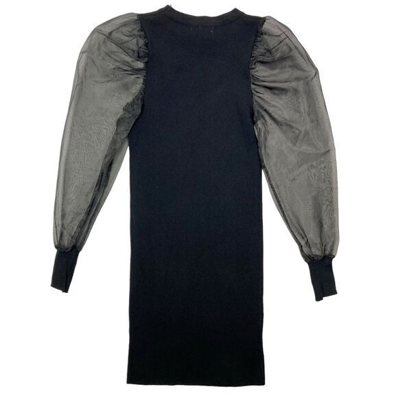 Pretty Little Thing Mini Dress Women Sz M/L Black Sheer Puff Sleeve Elegant Chic - Picture 6 of 16
